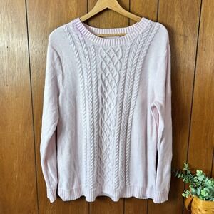 Croft & Barrow Pink Cable Knit Sweater XL Cotton Blend Long Sleeve Crew Neck